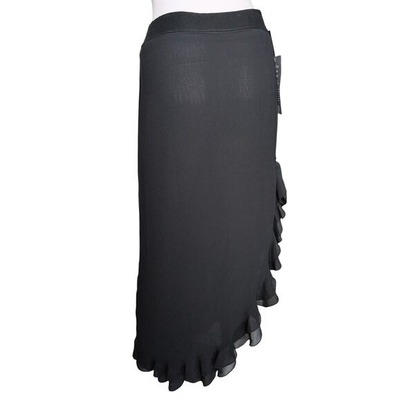 Black Chiffon Ruffle Midi Skirt 4 Asymmetric Hem Evening Party Cocktail Elegant - Picture 1 of 7